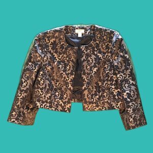 Ann Taylor Loft size 14 brocade black and gold cropped jacket